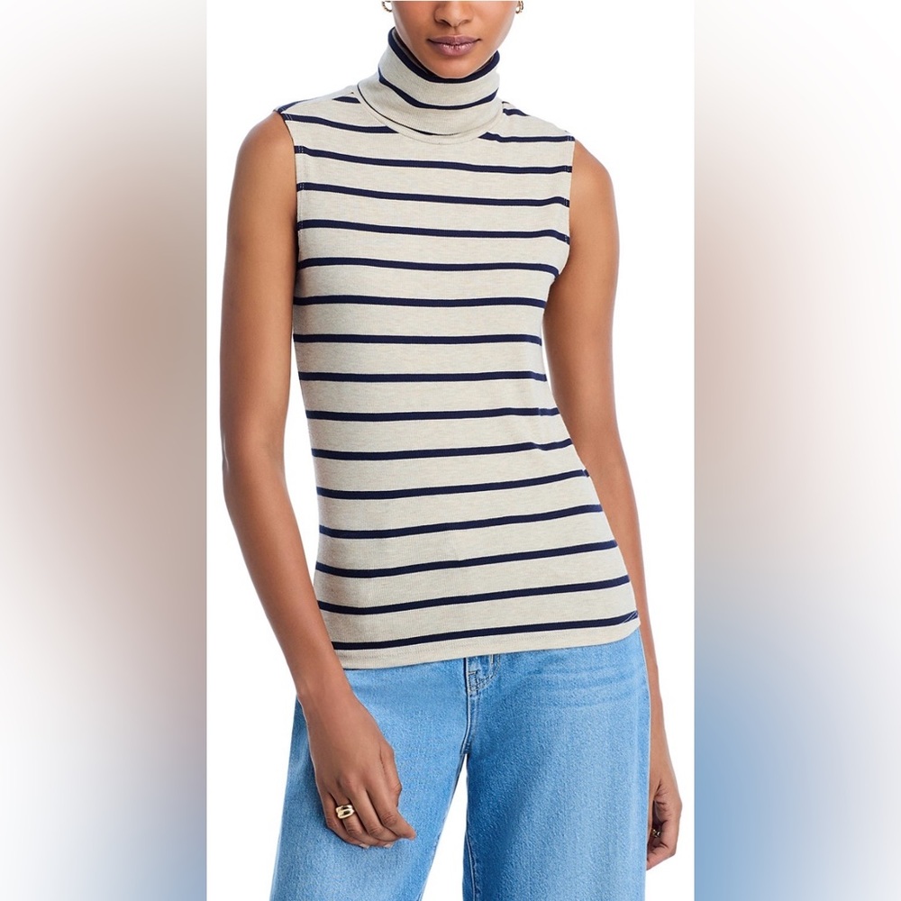 L'AGENCE Ceci Stripe Sleeveless Turtleneck Top